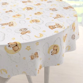 Biante Detský bavlnený okrúhly obrus Sandra SA-461 Zvieratká medzi hviezdičkami na bielom Ø 90 cm
