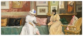 Obraz - William Merritt Chase, A Friendly Call, reprodukcia (120x50 cm)