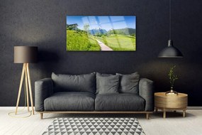 Skleneny obraz Hory lúka chodník údolí 125x50 cm