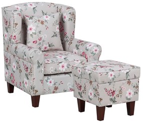 Krémové kvetinové kreslo s opierkou na nohy HAMAR Beliani