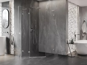 Mexen Lunar, L päťuholníkový sprchový kút naklápací doľava 80 x 100 cm, 8mm číre sklo, chrómový profil, 831L-080L-100P-01-00-L