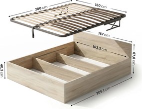 Dvoulůžková postel Trento 160x200 se zvedacím roštem dub Sonoma