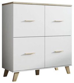 Komoda Sanna 110 4D, Farby: briliantovo biela matná / dub sonoma