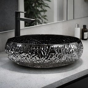 BPS-koupelny Sklenené umývadlo na dosku HYD-BRT4-BL-410 41x12 cm, čierne lesk