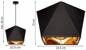 Závesné svietidlo DIAMOND GOLD, 1x čierne/zlaté textilné tienidlo