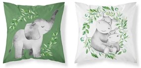 Detská bavlnená obliečka na vankúš so slonom a hrochom - obojstranná Šírka: 40 cm | Dĺžka: 40 cm