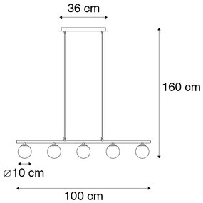 Moderné závesné svietidlo čierne 100 cm 5-svetlo s dymovým sklom - Atény
