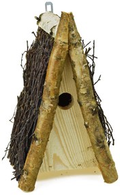 Búdka pre vtáky so strechou z brezových vetvičiek