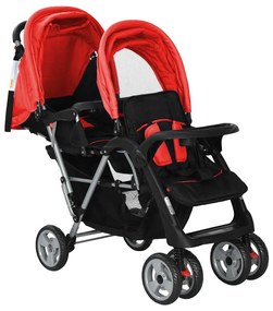 Súrodenecký kočík, oceľ, červeno čierny