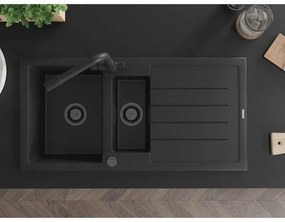 Mexen Andres, granitový drez 1000x500x200 mm, 1,5-komorový + čierna batéria Duero, čierna, 6515-77-671600-70-B