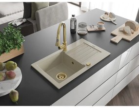 Mexen Pablo, 1-komorový granitový drez 752x436x161 mm a drezová batéria Elia, béžová, 6510-69-670101-50