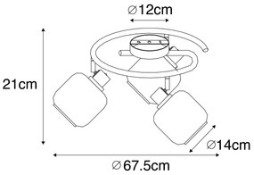 Stropné bodové svetlo čierne s dymovým sklom okrúhle 3-svetlo - Zuzanna