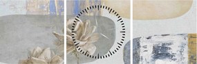 Obraz - Maľba s kvetmi a textúrami (s hodinami) (90x30 cm)