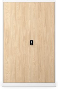 Kancelárska kovová skrinka na dokumenty JAN II, Eco Design: biela/dub sonoma