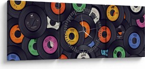 Obraz - Hudobné gramofónové platne (s hodinami) (90x30 cm)