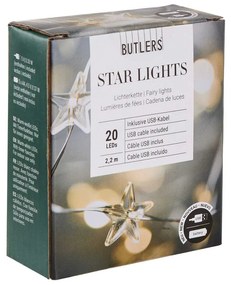Butlers STAR LIGHTS LED Svetelná reťaz drátené hviezdy s USB 20 svetiel