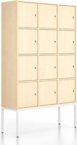 Kancelárska skriňa FRAME, biela podnož, 12x dvere, 1299 x 450 x 2185 mm, cylindrický zámok, breza