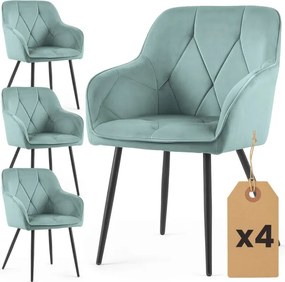 Sada štyroch jedálenských stoličiek DIAMANTE zamatové, tyrkysové / čierne nohy (4 ks)