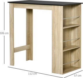 HOMCOM Vysoký Barový Stôl Kuchynský - Rozmery 112D x 57Š x 106V cm - 3 poličky - svetlý dub-čierny finiš | Aosom