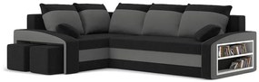 Rohová sedačka Ginevra (čierna + sivá) (s poličkou a taburetkou) (L). Vlastná spoľahlivá doprava až k Vám domov. 1066913
