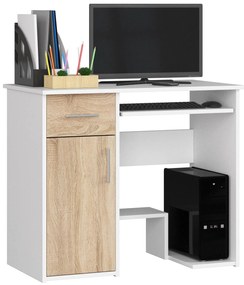 PC stolík Jaloms (biela + dub sonoma). Akcia -21%. Vlastná spoľahlivá doprava až k Vám domov. 1128524