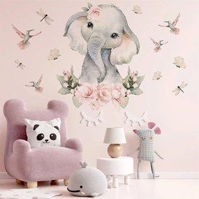 Gario Detská nálepka na stenu Animals among flowers - sloník