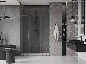 Mexen Velar L Duo, posuvné sprchové dvere do otvoru 150 cm, 8mm číre sklo, grafit brúsený, 871-150-003-02-66
