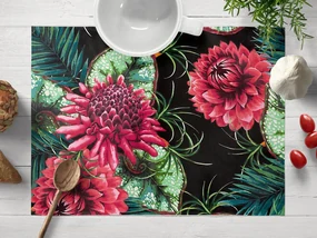 Biante Bavlnené prestieranie na stôl Sandra SA-566 Veľké tropické kvety a listy na čiernom 30x40 cm