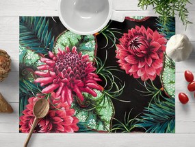 Biante Bavlnené prestieranie na stôl Sandra SA-566 Veľké tropické kvety a listy na čiernom 35x45 cm
