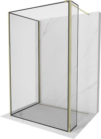 Mexen Kioto, 3-stenová sprchová zástena Walk-In 120 x 80 x 40 cm, 8mm číre sklo čierny vzor, zlatý lesklý profil,800-120-080-221-50-70-040