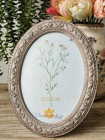 Béžovo-hnedý antik oválny fotorámik s kvetmi - 17*2*22 cm / 13*18 cm