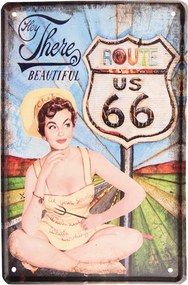 Farebná nástenná kovová ceduľa Route 66 - 20*1*30 cm