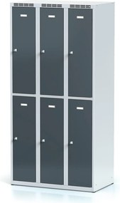 Alfa 3 Kovová šatníková skrinka S6 s úložnými boxami, 6 boxov, 1800 x 900 x 500 mm, otočný zámok, tmavosivé dvere