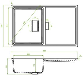 Laveo Tonga, 1-komorový granitový drez 800x500x190 mm, šedá, LAV-SPT_511Y