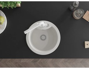 Mexen Diego, 1-komorový granitový drez 488x488x167 mm, biela batéria Duero, biela, 6512-20-671600-20