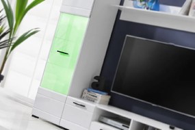 FURNIVAL Switch obývacia stena s osvetlením biela / biely lesk