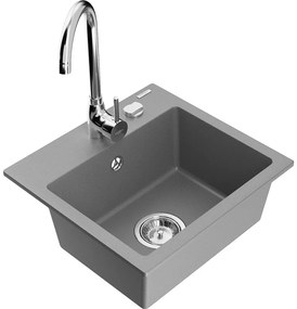 Mexen Milo, 1-komorový granitový drez 43,5x41 cm a kuchynská batéria Telma, šedá, 6505-71-670200-00
