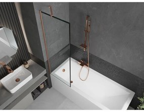 Mexen Next, 1-krídlová vaňová zástena 60 x 150 cm, 6mm číre sklo - čierny vzor, medená matná, 895-060-000-00-70-65