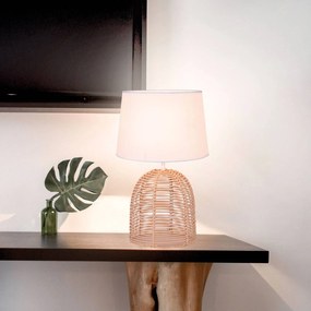 Stolná lampa Marion z ratanu a textilu, Ø 30 cm