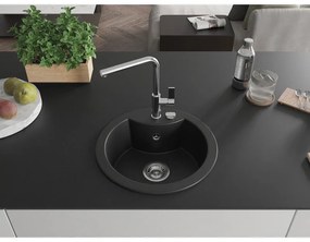 Mexen Diego, 1-komorový granitový drez 488x488x167 mm a drezová batéria Flora, čierna, 6512-77-670401-00
