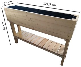 Vyvýšený záhon na nožičkách 124×26×87 cm s policou