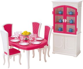 LEAN Toys Jedálenská súprava pre bábiky Stôl Stoličky Skrinka na riad