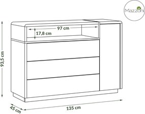 Mazzoni FOLK K-135 komoda, biely mat / beton, obývací pokoj