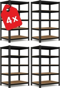 Akcia 4x Regál 216x120x50 cm profesionálny 5-policový, nosnosť 2000 kg - čierny - 4ks
