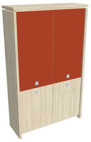 Vysoká skriňa Verno 128 x 46 x 210 cm, kombinované dvere, agát / oranžová