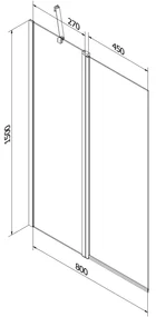 Mexen Flip, 1-krídlová vaňová zástena 80 x 150 cm, 6 mm číre sklo-čierny vzor, čierny profil, 894-080-101-70-70