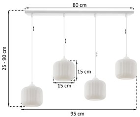 Závesné svietidlo Riffle, 4x biele sklenené tienidlo, w