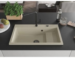 Mexen Omar, 1-komorový granitový drez 800x480x210 mm, béžový, grafitový sifón, 6520801005-69-B
