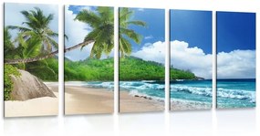 5-dielny obraz nádherná pláž na ostrove Seychely - 200x100