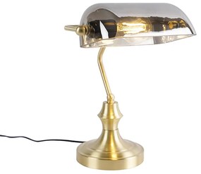 Klasická notárska lampa zlatá s dymovým zrkadlovým sklom - Banker